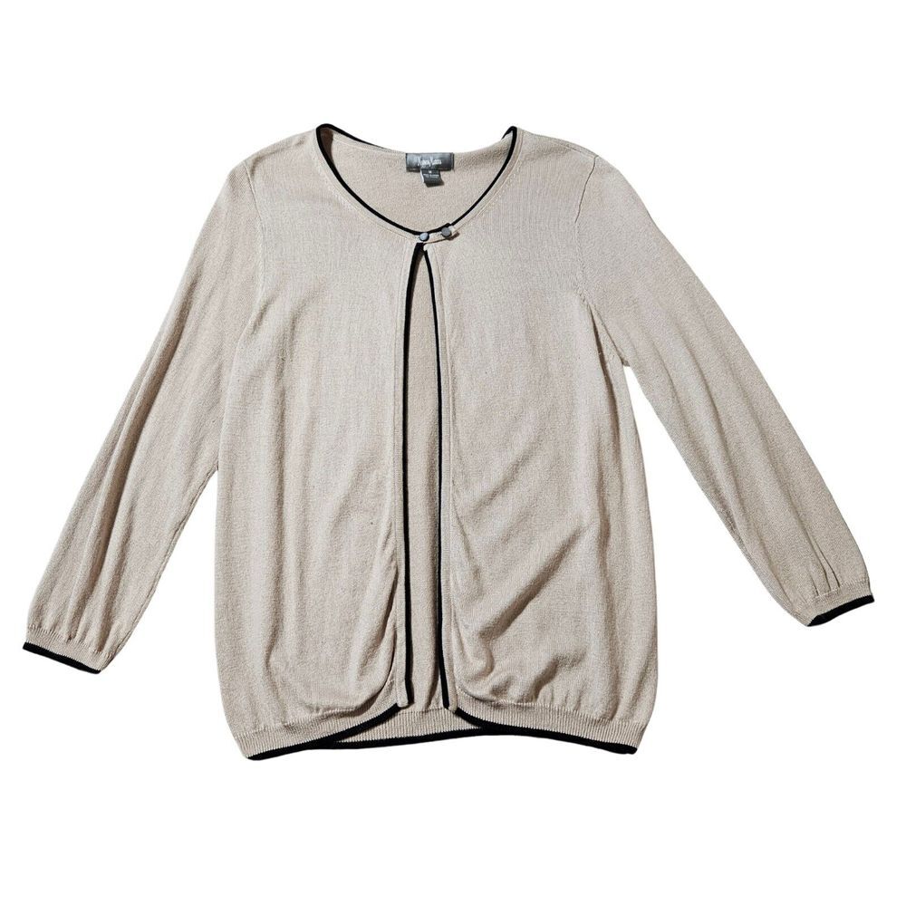 Neiman Marcus Cardigan Silk Cashmere Beige With‎ Black Trim Women's Size M